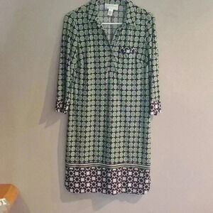 Donna Morgan 3/4 sleeve green black white pattern short dress‎ women's 8